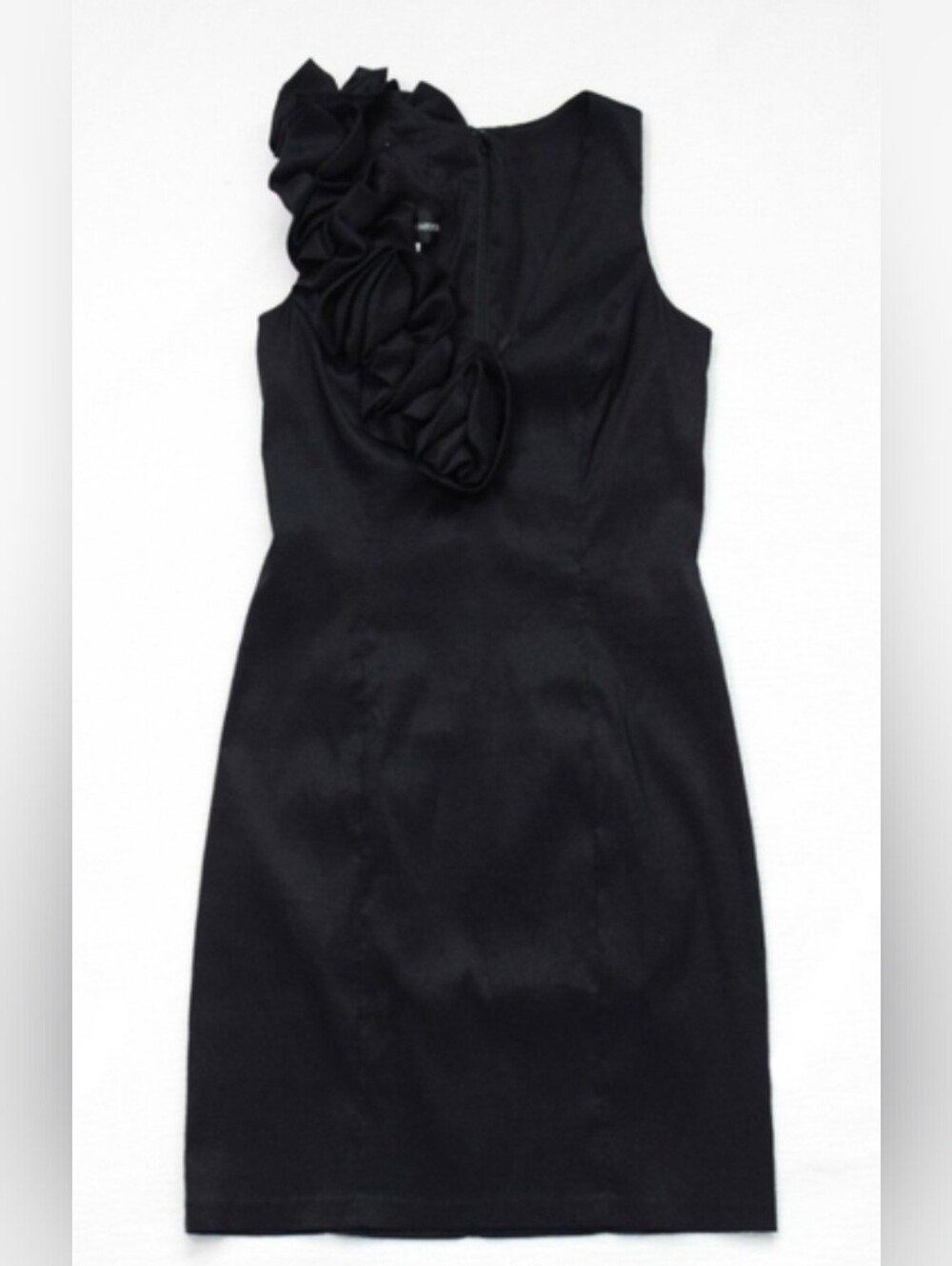 Vintage 90s Black Rosette Shoulder Mini Dress 3D Floral Sculptural Size 6